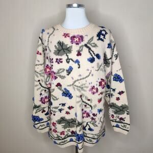 Floral Knit Women's Sweater - Cream Multicolor